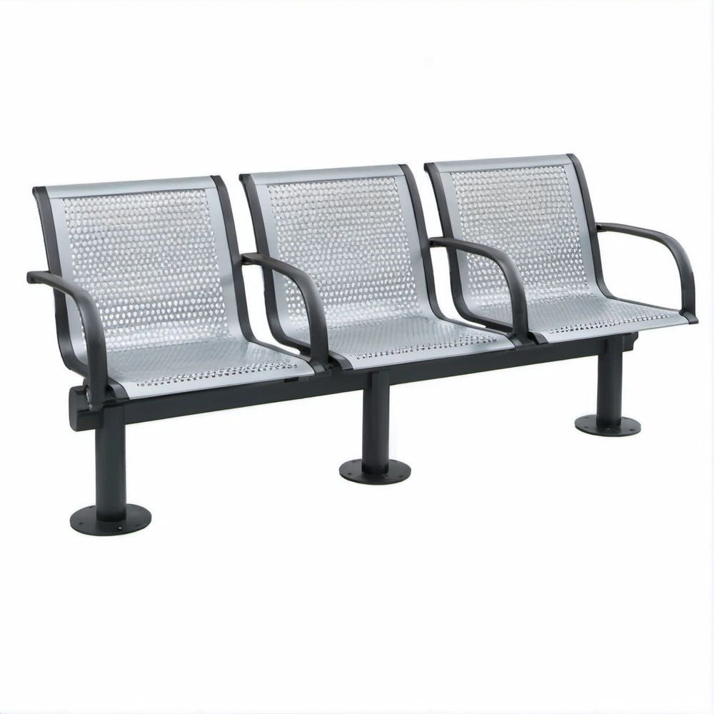 Banco de Exterior Triplo em Aço Perfurado Cinzento e Preto 180 x 68 x 78 cm