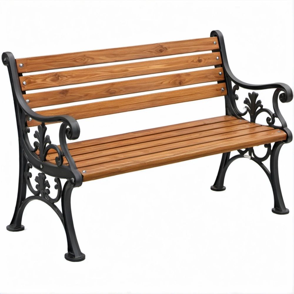 Banco de Jardim para 2 Lugares em Madeira de Pinho e Ferro Fundido Castanho e Preto 120 x 59 x 87 cm