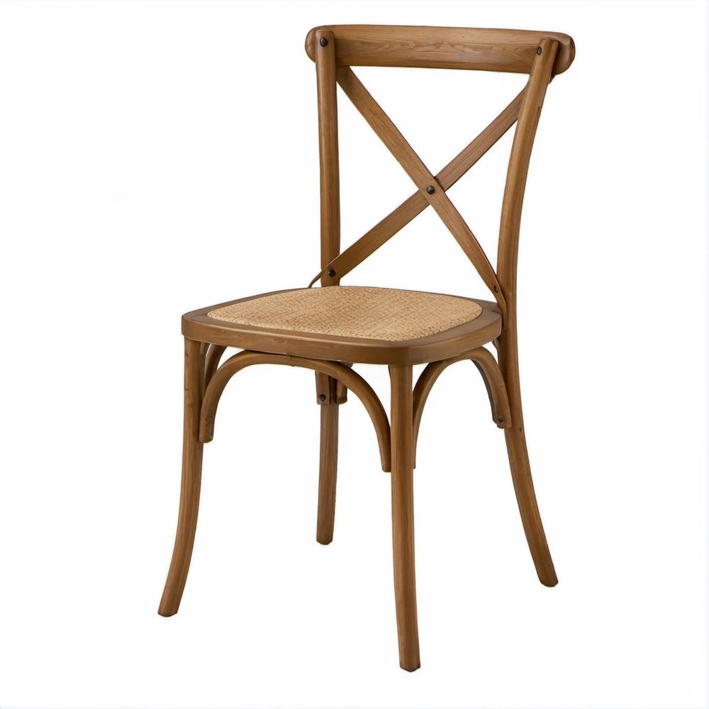 Cadeira de Jantar em Madeira de Faia e Rattan com Encosto em X, Castanho/Bege, 44 x 52 x 89 cm