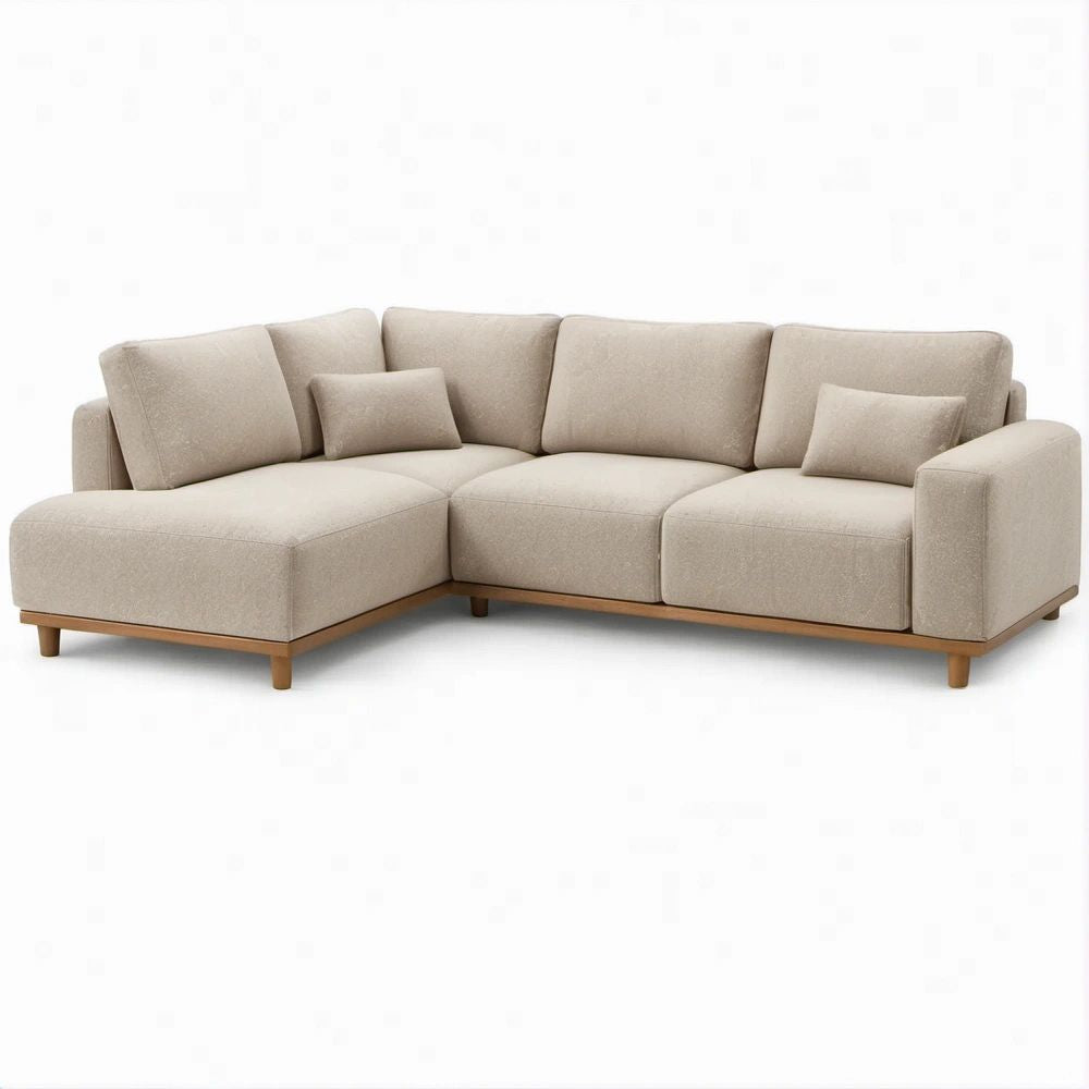 Sofá de Canto em L Bege com Chaise Longue à Esquerda 270 x 165 x 85 cm