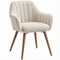 Cadeira de Jantar Curva em Bouclé Bege com Pernas de Madeira Maciça, 58 x 61 x 84 cm