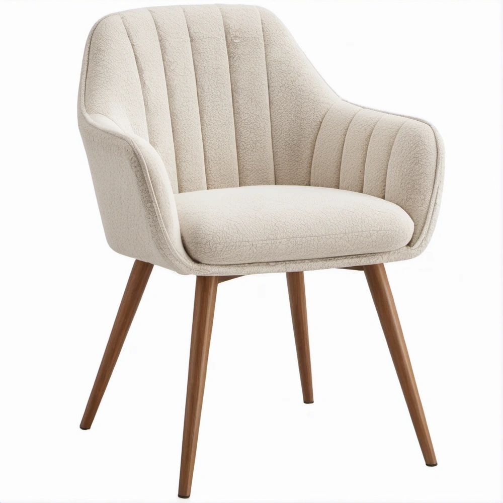 Cadeira de Jantar Curva em Bouclé Bege com Pernas de Madeira Maciça, 58 x 61 x 84 cm