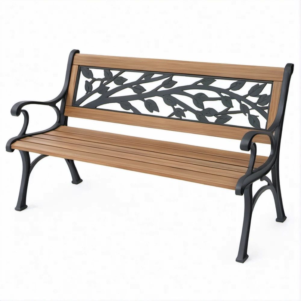 Banco de Jardim com Braços em Madeira Maciça e Ferro Fundido Castanho e Preto 122 x 62 x 83 cm