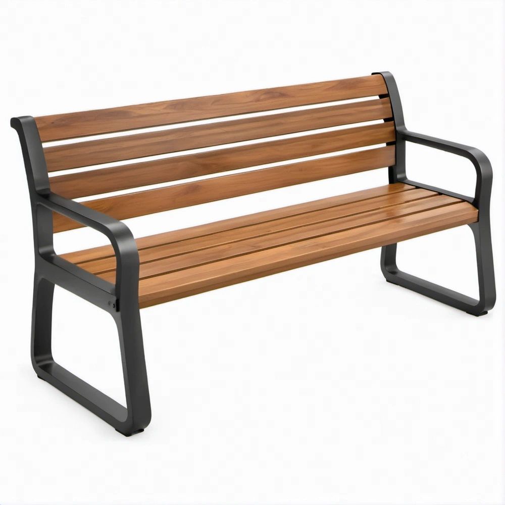 Banco de Exterior com Encosto e Braços em Madeira de Eucalipto e Aço Castanho e Preto 120 x 60 x 80 cm