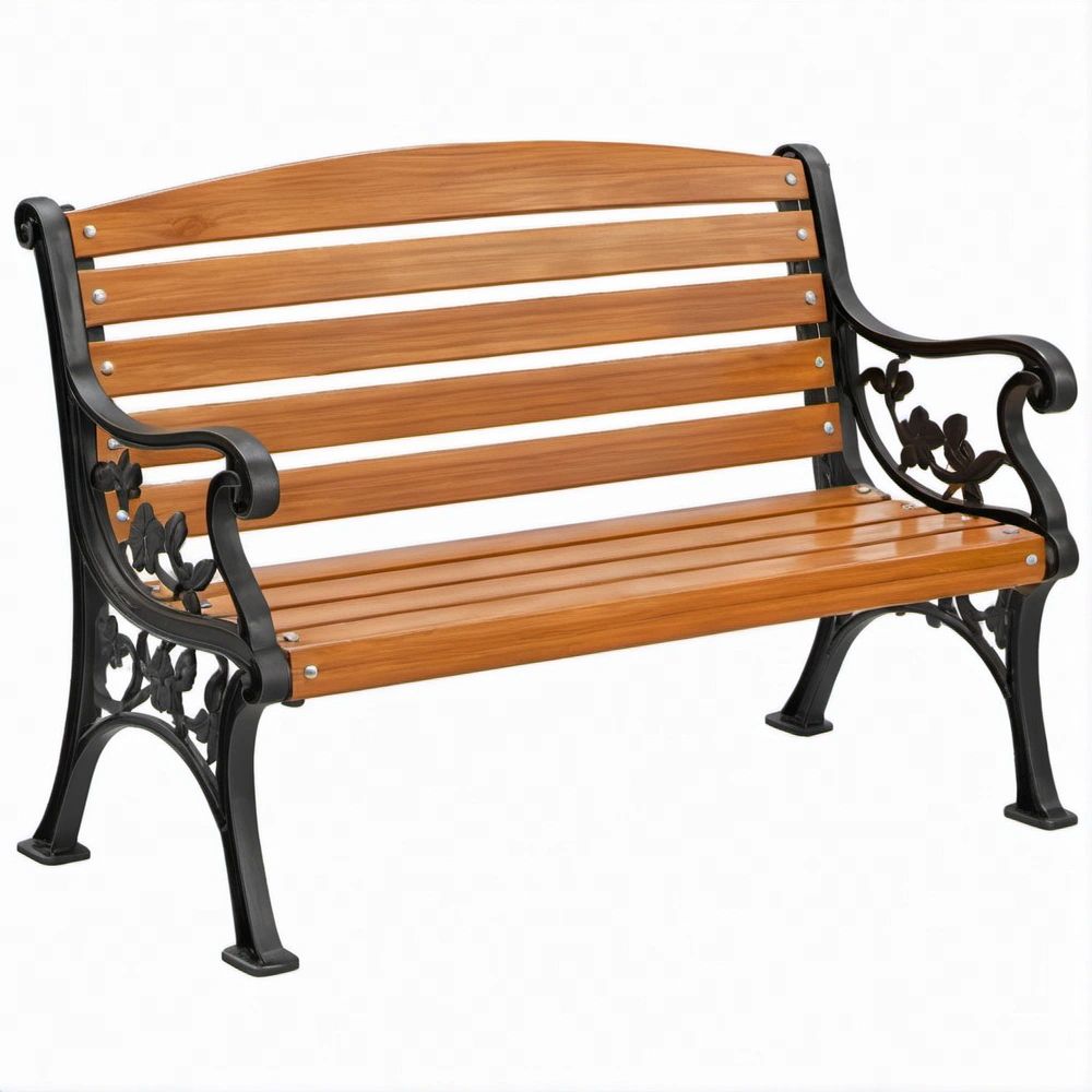 Assento de jardim para 2 pessoas em madeira de abeto e ferro fundido, Castanho/Preto, 122 x 58 x 87 cm