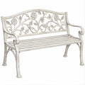 Banco de Jardim em Ferro Fundido Branco Envelhecido com Encosto Floral 125 x 56 x 91 cm