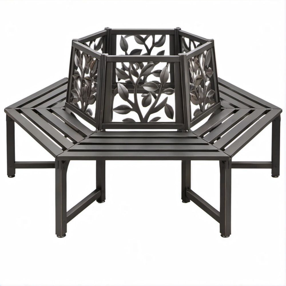 Banco Hexagonal para Jardim em Aço Carbono Preto 160 x 160 x 85 cm