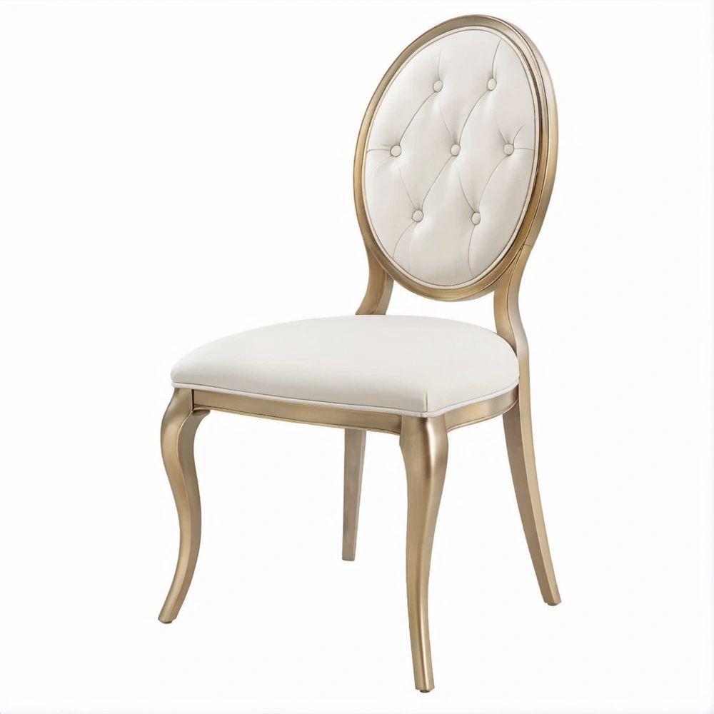 Cadeira de Jantar com Encosto Oval Branca e Dourada em Madeira Maciça e Pele Sintética PU, 50 x 57 x 100 cm