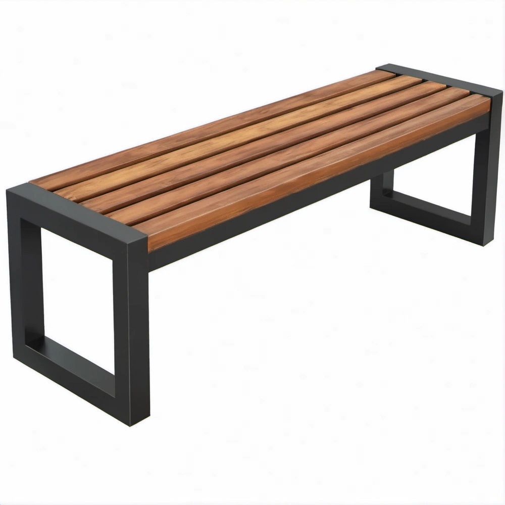 Banco de exterior em madeira maciça de acácia e aço, Castanho e Preto, 120 x 40 x 45 cm