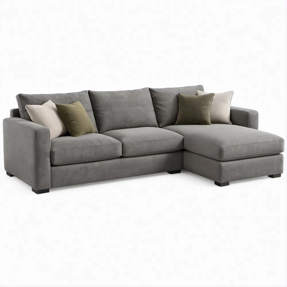 Sofá de Canto com Chaise Longue à Direita em Microfibra Cinzenta 260 x 160 x 85 cm